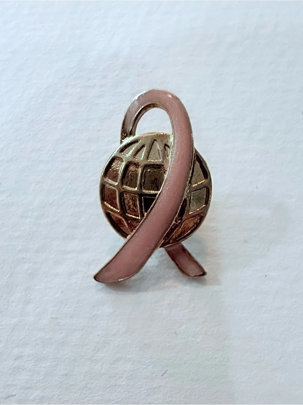 Gold Tone Pink Ribbon Globe Breast Cancer Awareness